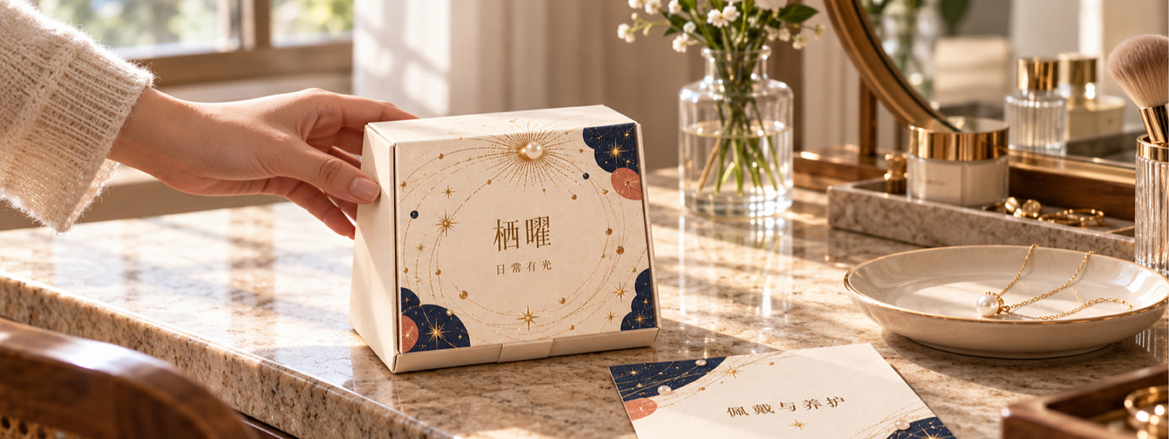 自购场景保留佩戴养护卡，让信息在开盒后仍有被查阅的理由。